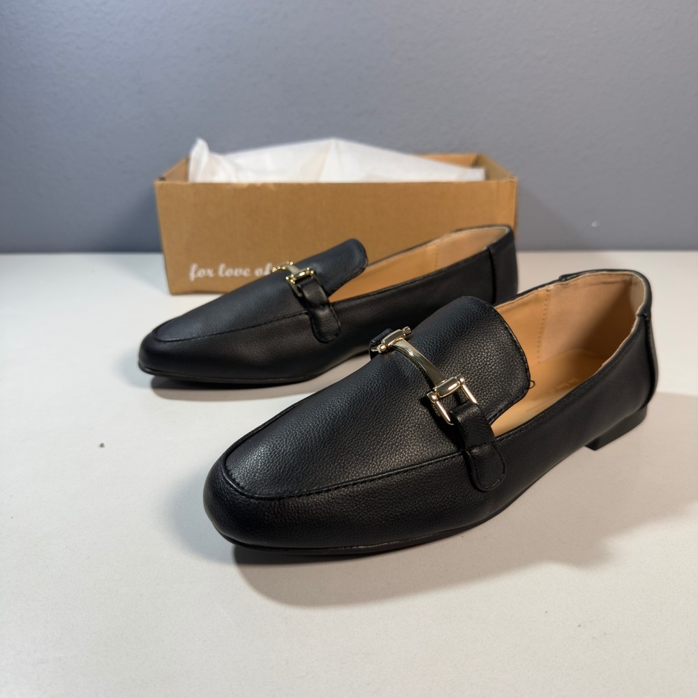 Fever Sole Loafers Women 7.5 Black Gold Bit Detail Slip On Shoes‎
